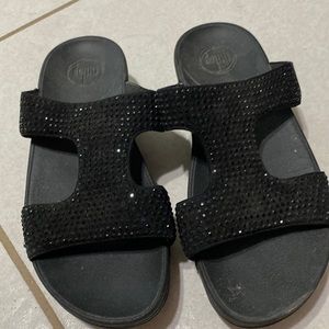 Black rhinestones fitflop sandals
